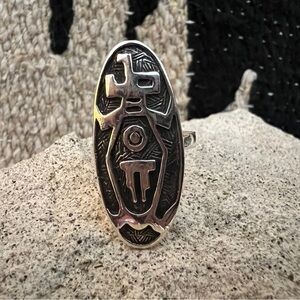 ❤️ Kachina Symbol Native Navajo Style Unisex Sterling Silver SZ 9.75 Ring 1.33”L